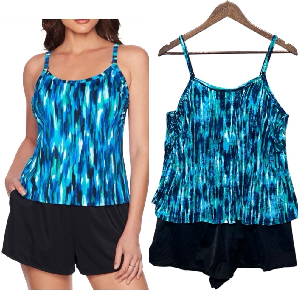 Trim Shaper Abstrac Swimsuit Swim Romper Plus Sz 16W One Piece Shorts TrimShaper